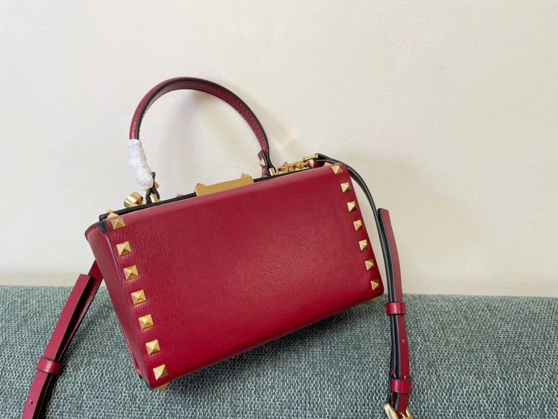 Valentino Rockstud Alcove Box Bag In Red Calfskin