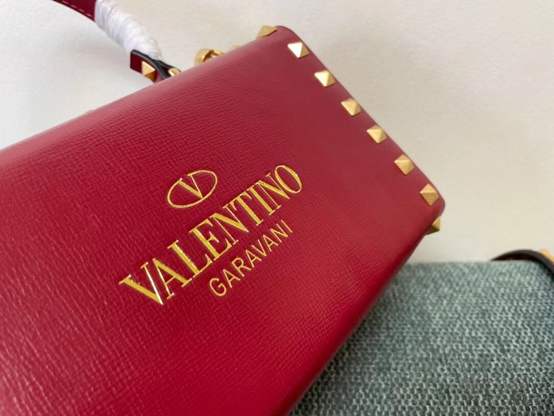 Valentino Rockstud Alcove Box Bag In Red Calfskin