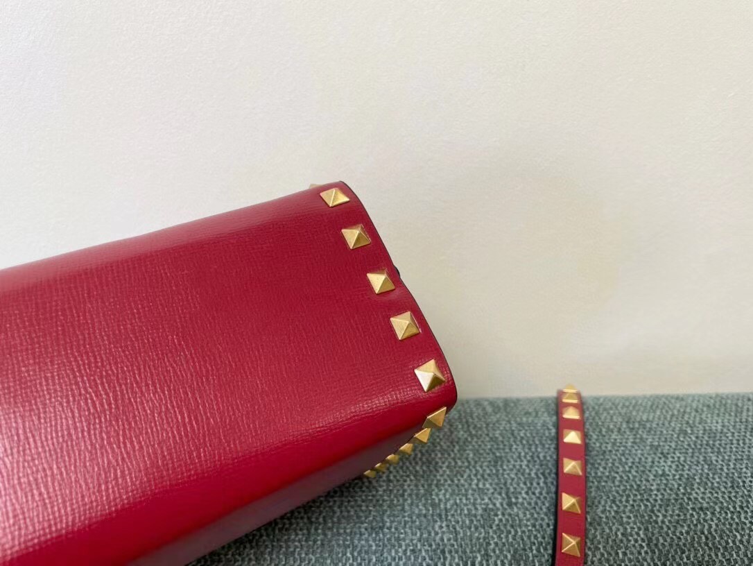 Valentino Rockstud Alcove Box Bag In Red Calfskin