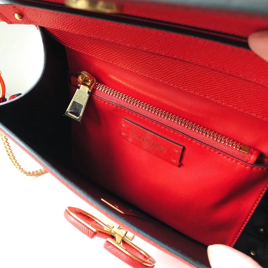 Valentino Small Vsling Handbag In Red Grainy Calfskin