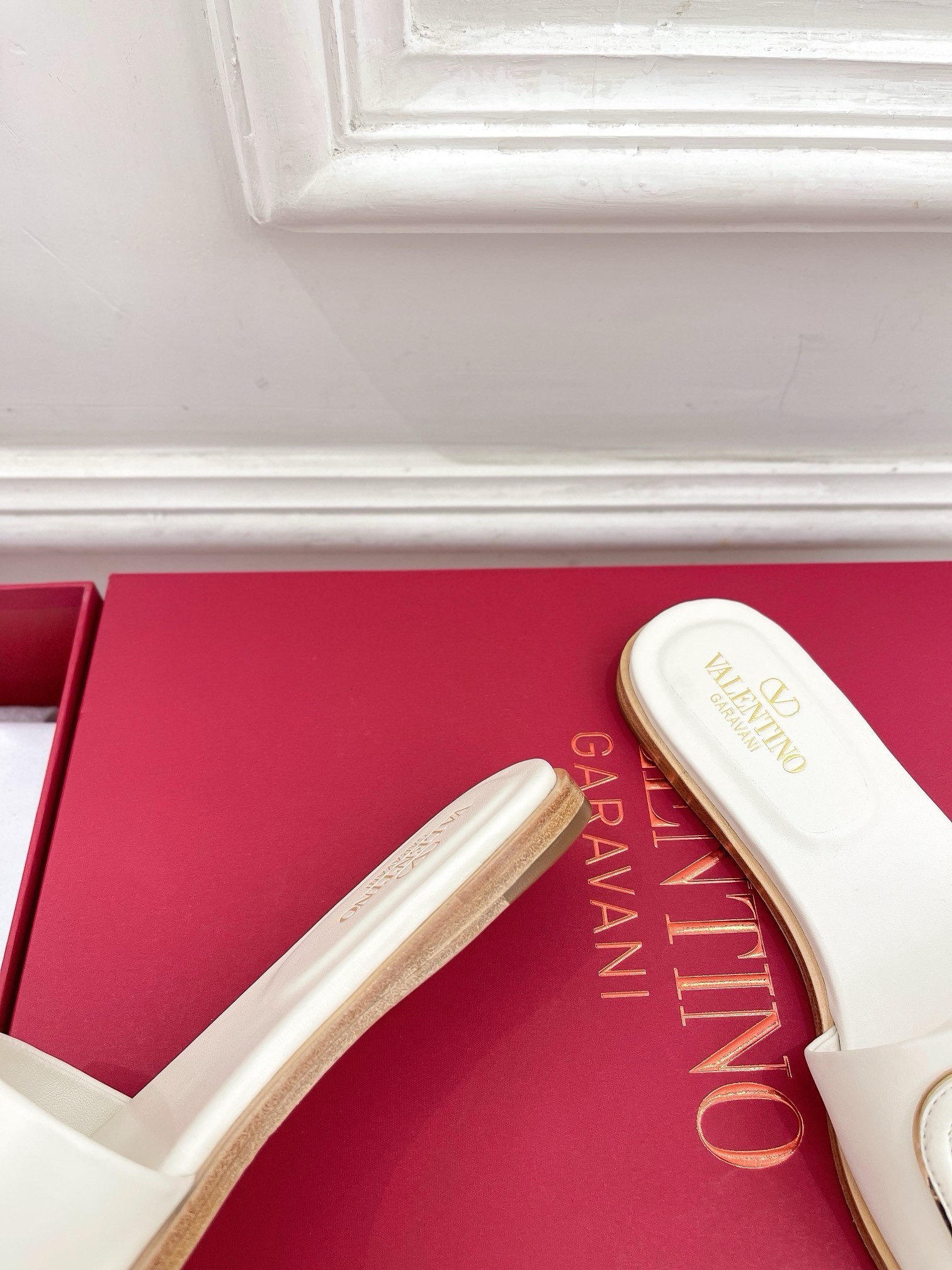 Valentino VLogo Cut-out Slide Sandals in White Leather