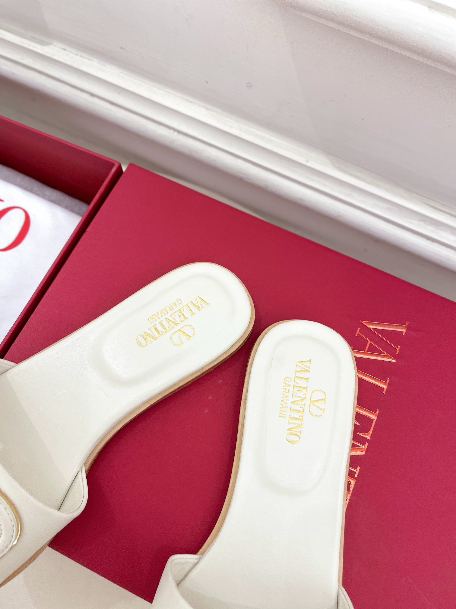 Valentino VLogo Cut-out Slide Sandals in White Leather