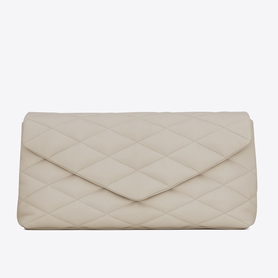 Saint Laurent Sade Puffer Envelope Clutch In White Lambskin