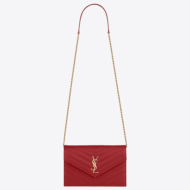 Saint Laurent WOC Envelope Chain Wallet In Red Leather