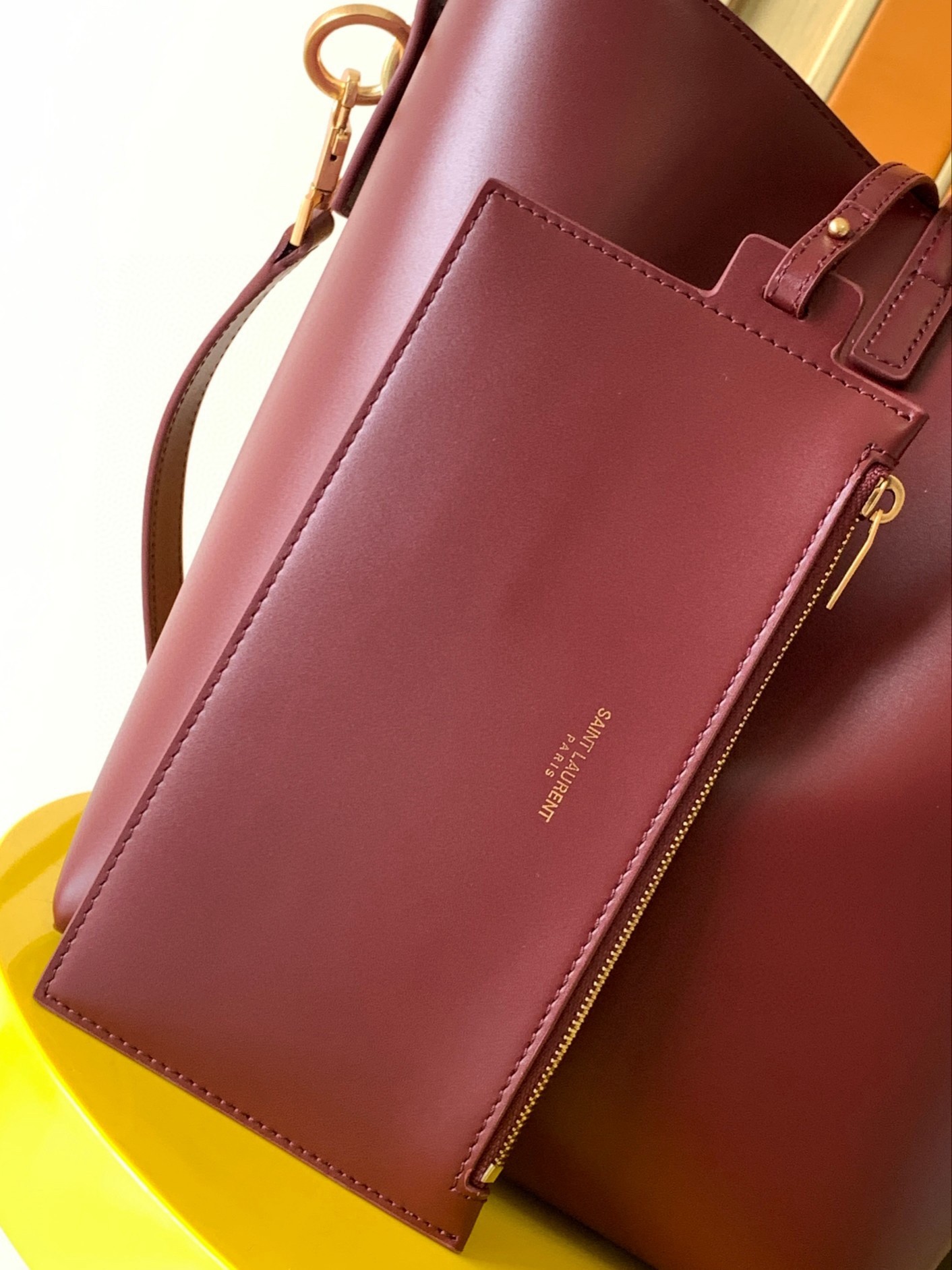 Saint Laurent Le 37 Large Bucket Bag in Burgundy Leather