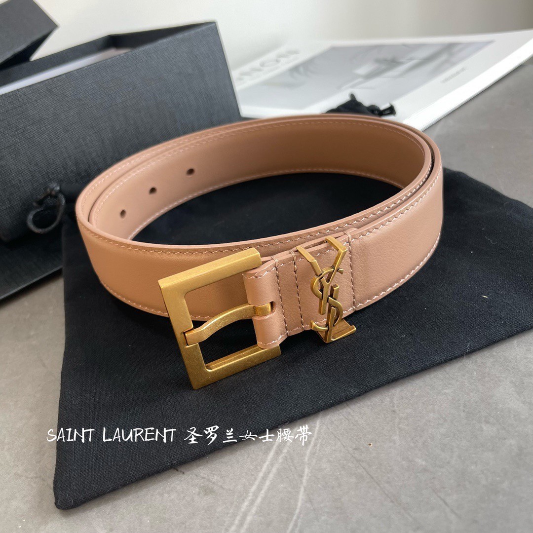 Replica Saint Laurent Cassandre Square Buckle Belt 30MM In Beige Leather