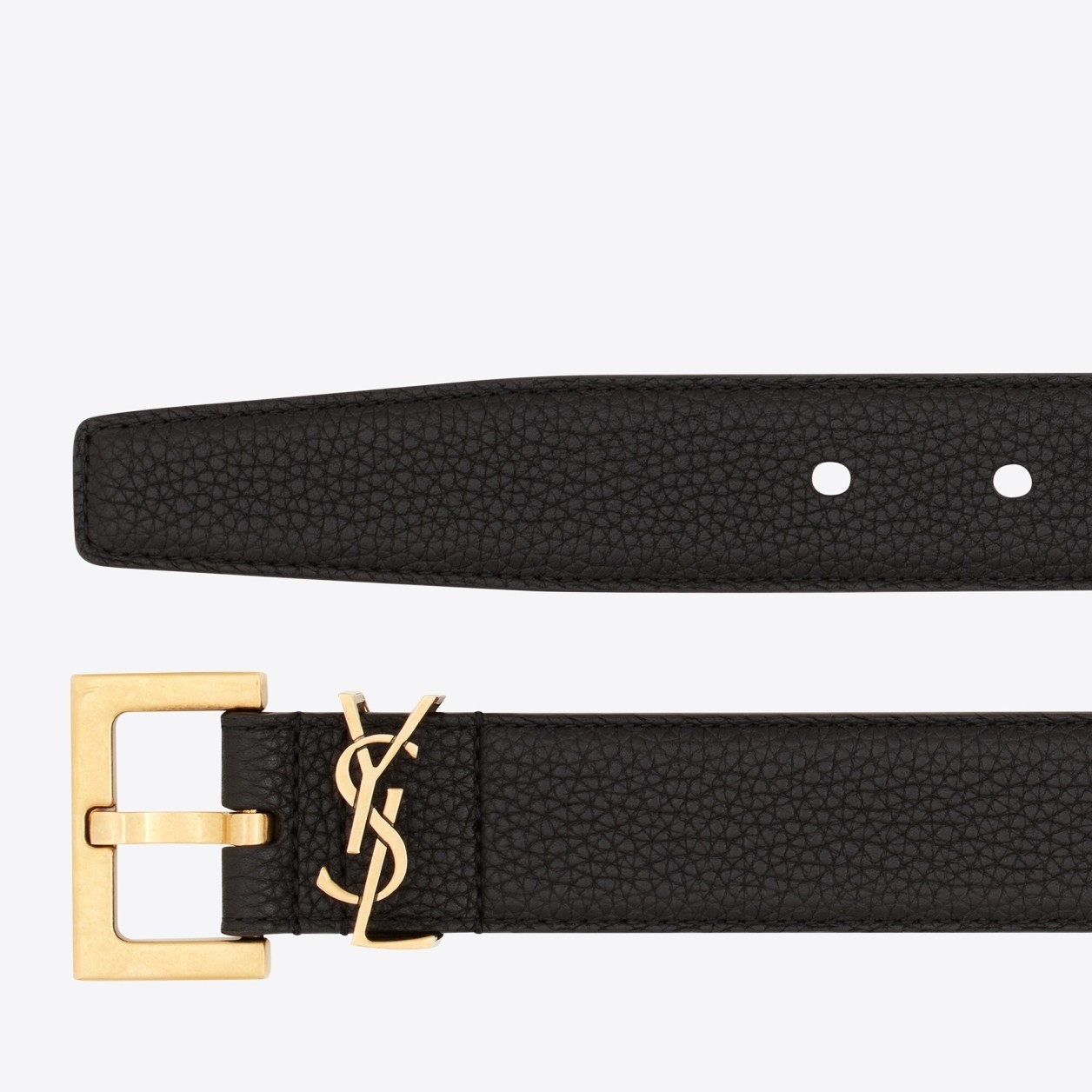 Saint Laurent Cassandre Square Buckle Belt 30MM In Black Calfskin