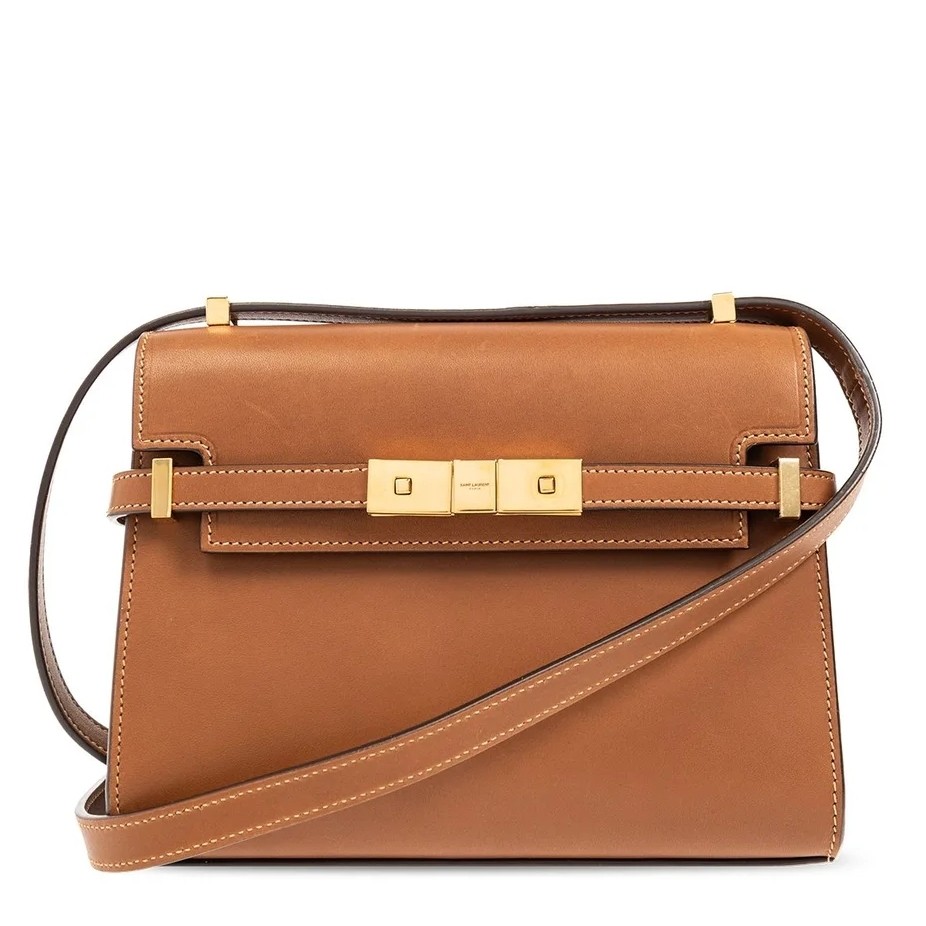 Saint Laurent Manhattan Mini Shoulder Bag in Brown Calfskin