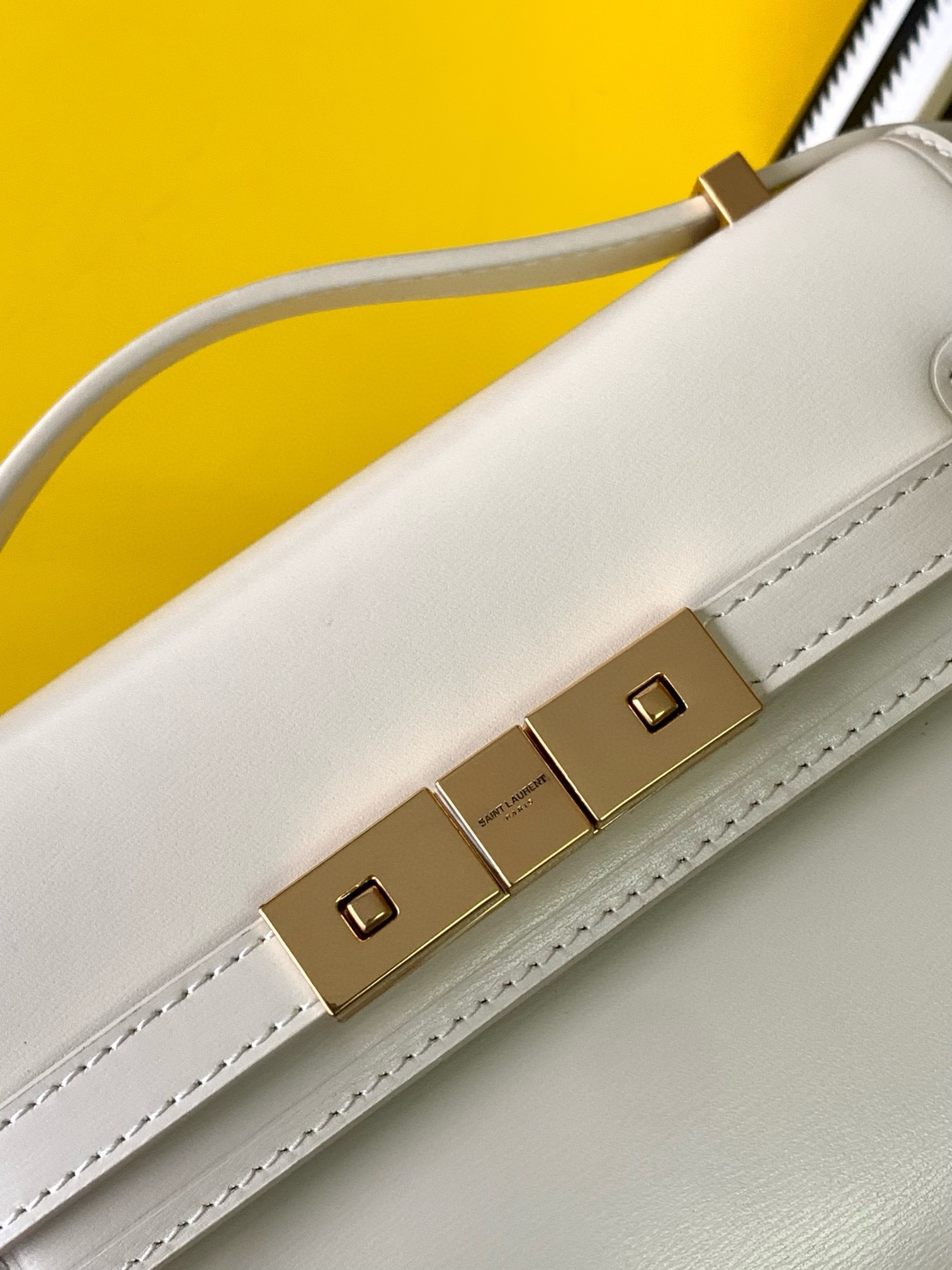 Saint Laurent Manhattan Mini Shoulder Bag in White Calfskin