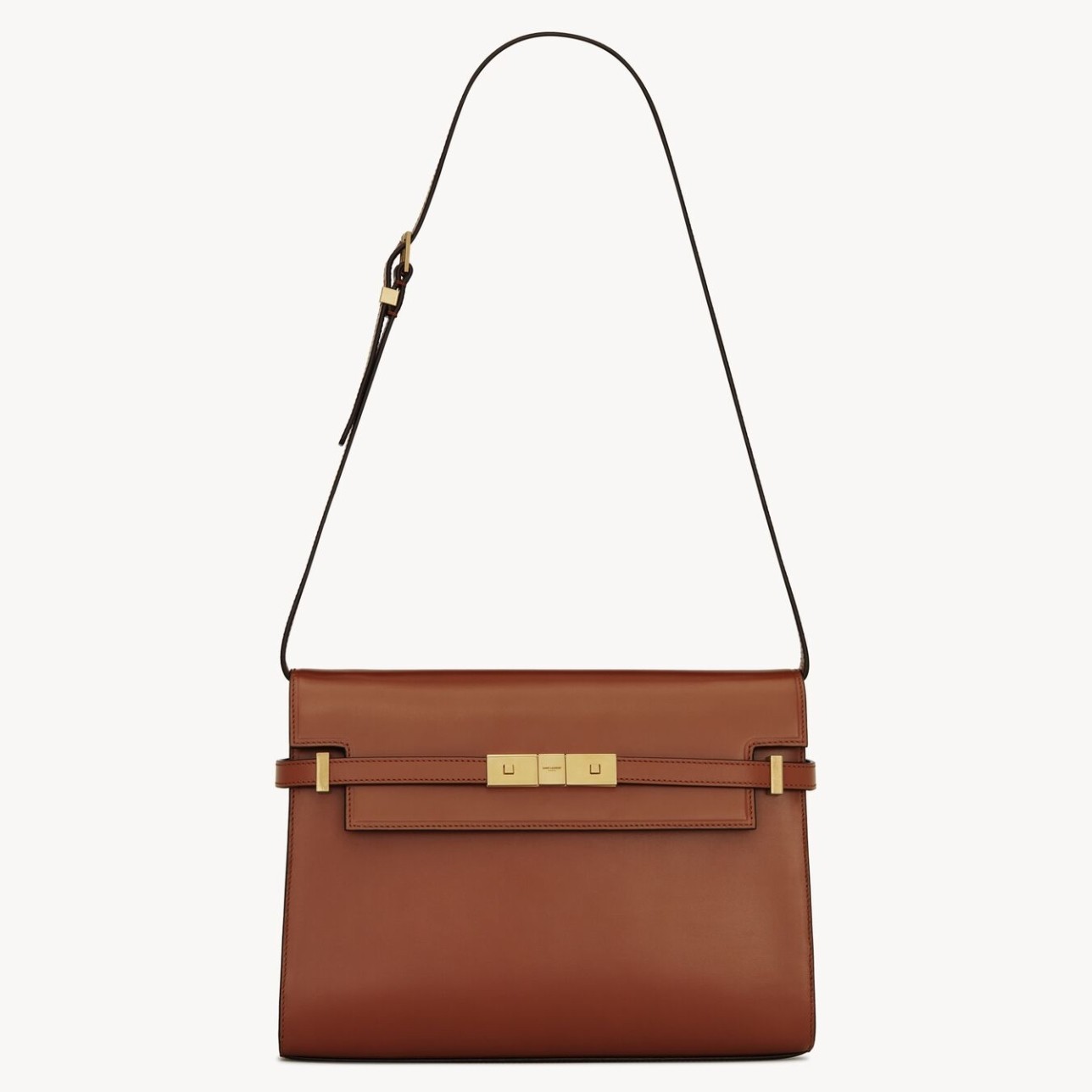 Saint Laurent Manhattan Small Shoulder Bag in Brown Calfskin