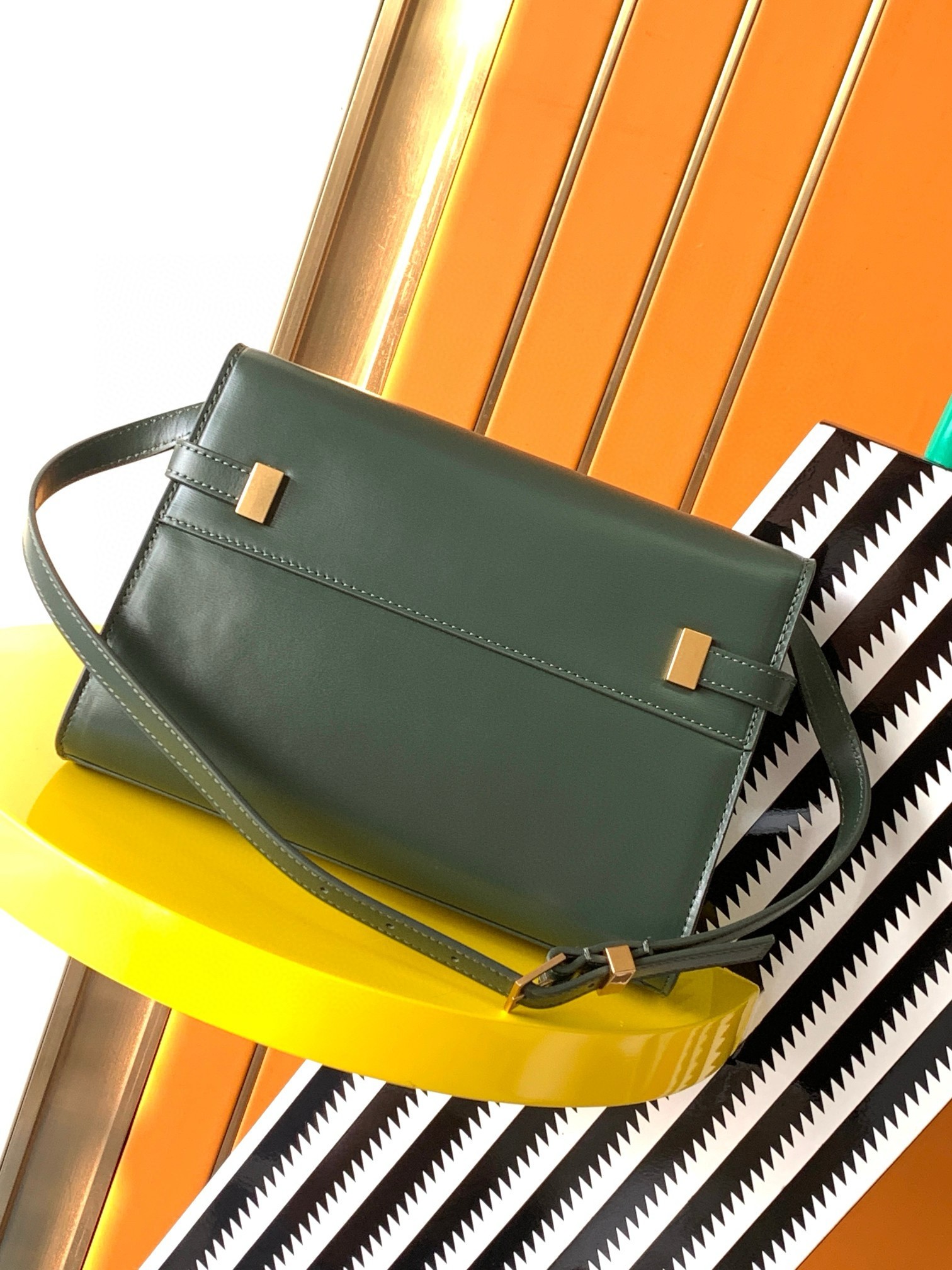 Saint Laurent Manhattan Small Shoulder Bag in Green Calfskin