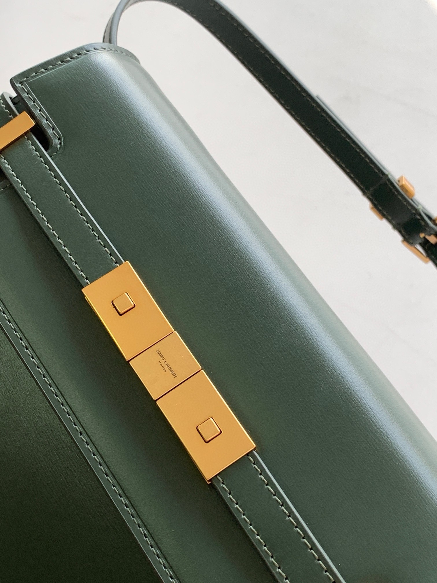 Saint Laurent Manhattan Small Shoulder Bag in Green Calfskin