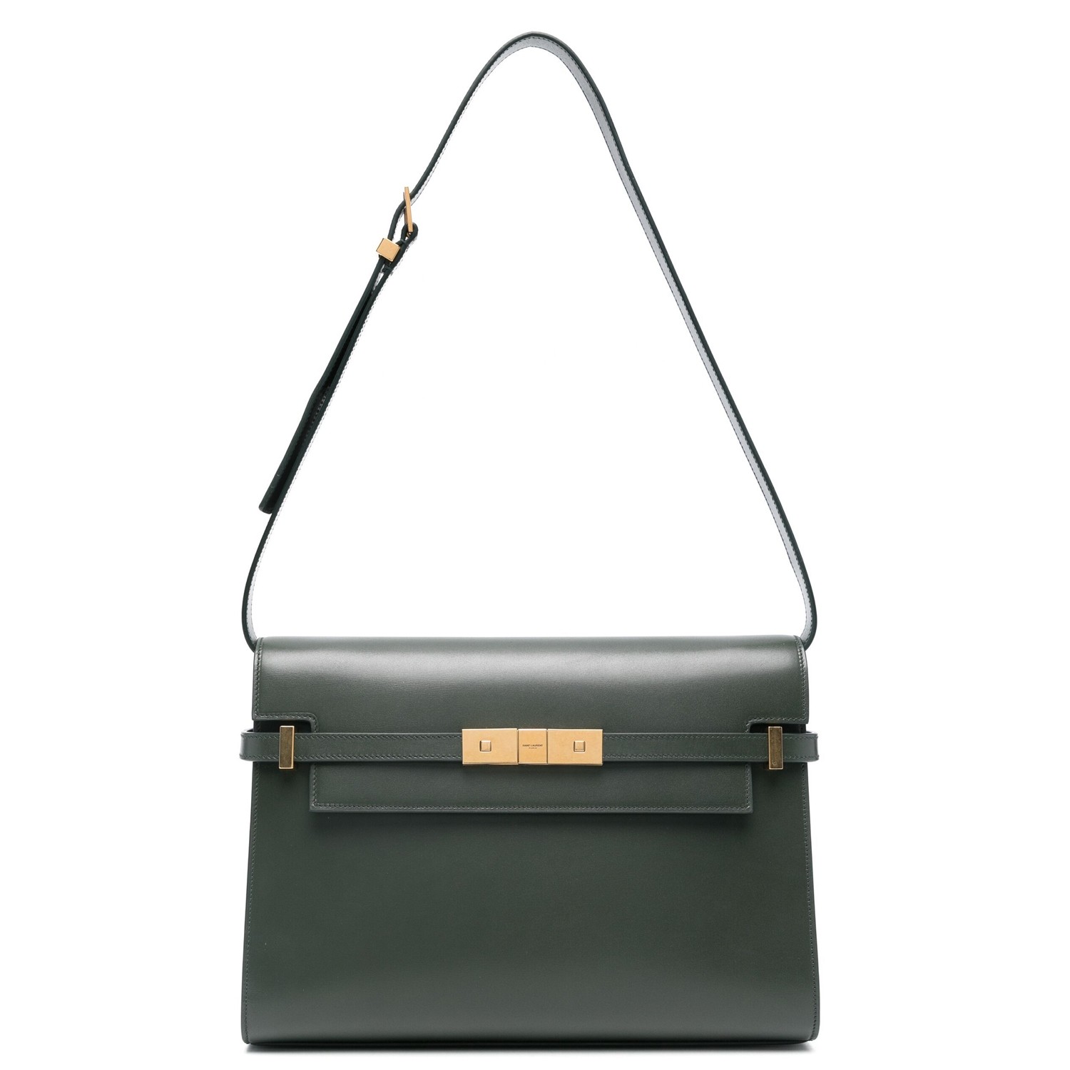 Saint Laurent Manhattan Small Shoulder Bag in Green Calfskin