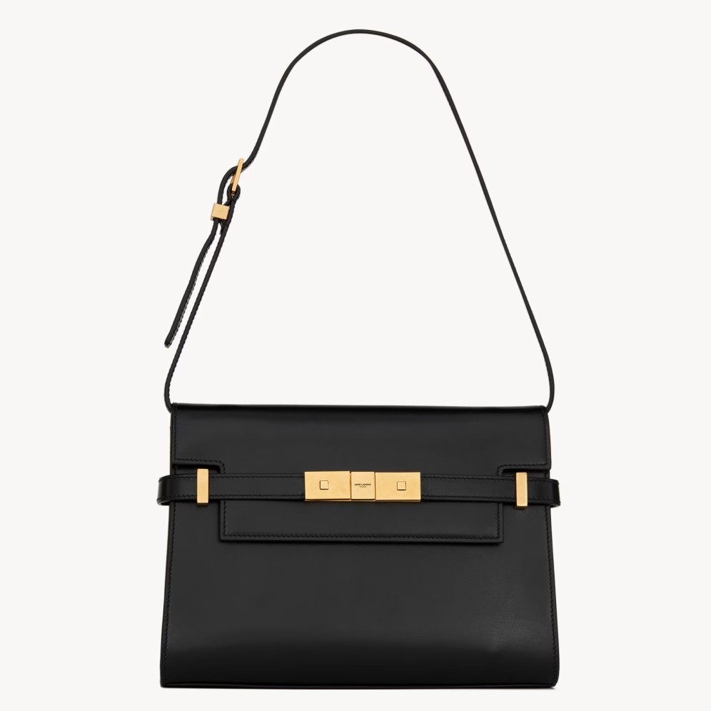 Saint Laurent Manhattan Small Shoulder Bag in Black Calfskin