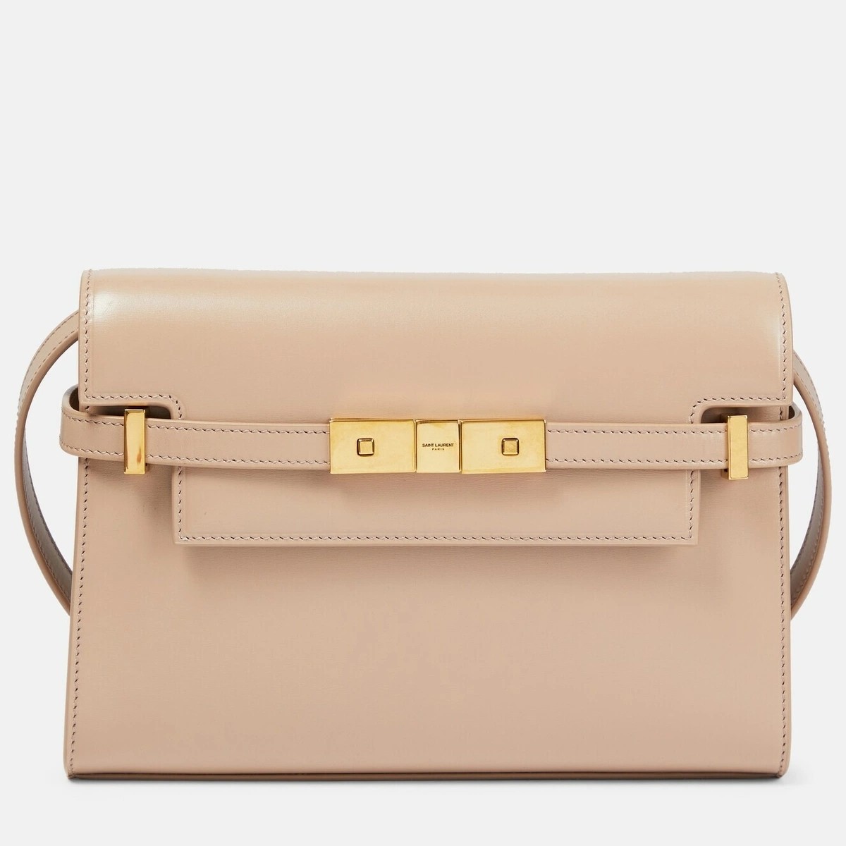 Saint Laurent Manhattan Small Shoulder Bag in Beige Calfskin