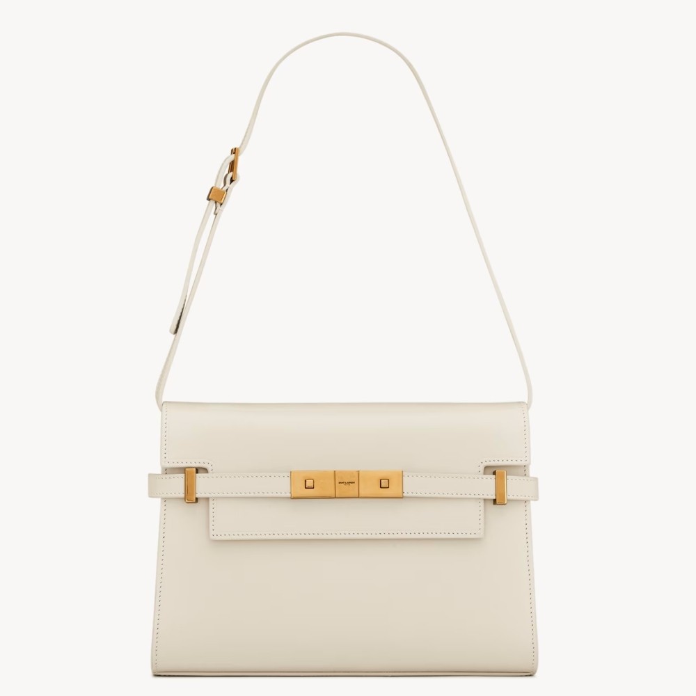 Saint Laurent Manhattan Small Shoulder Bag in White Calfskin