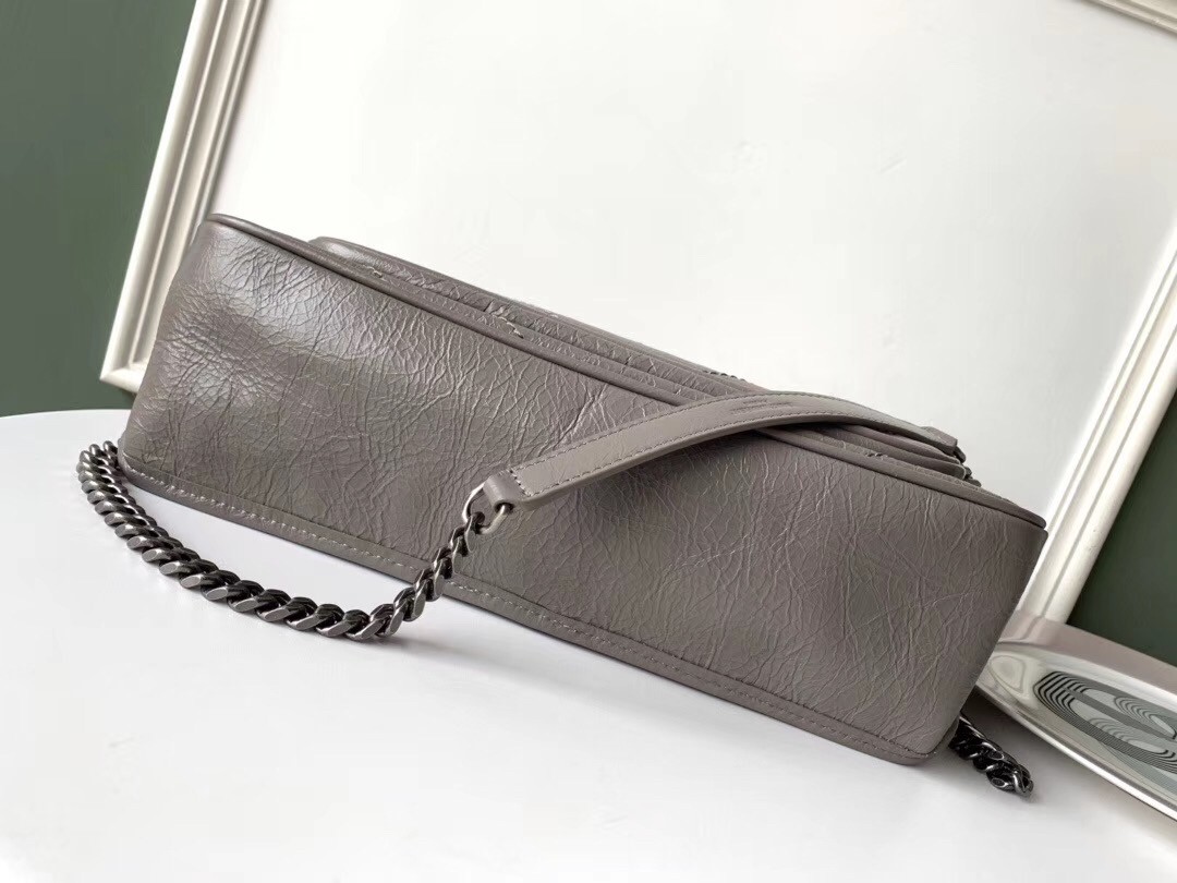 Saint Laurent Large Niki Chain Bag In Grey Crinkled Leather