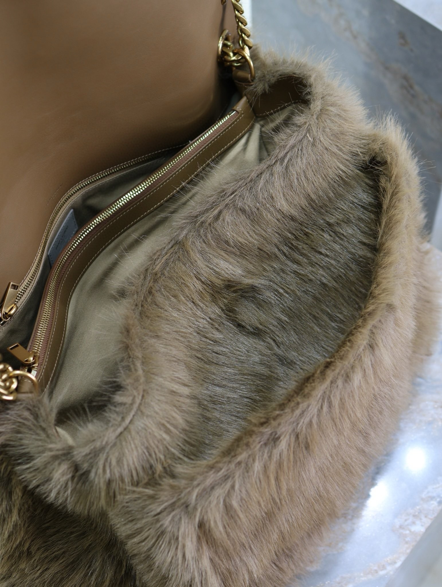 Saint Laurent Niki Oversized Shoulder Bag in Brown Shearling