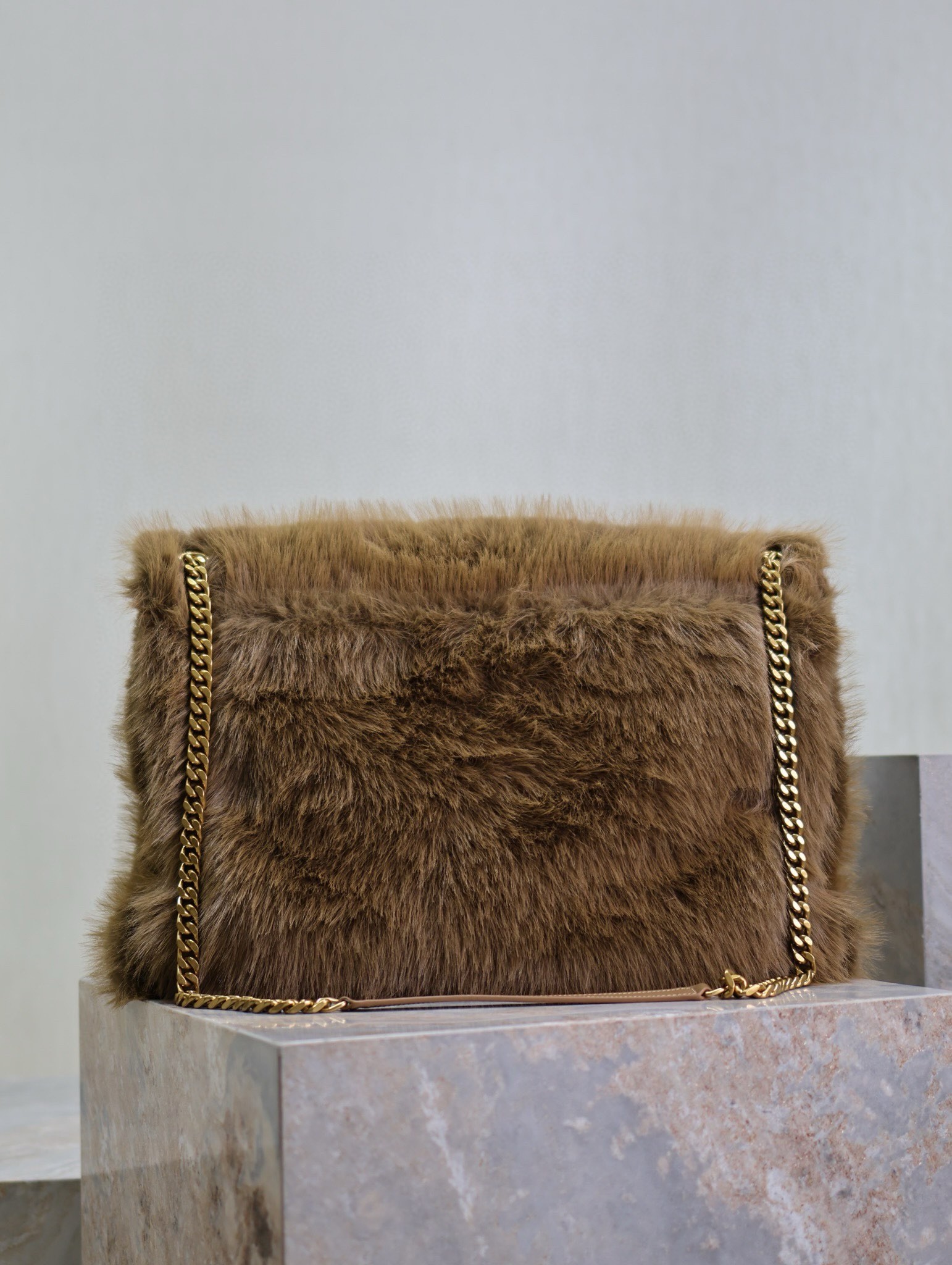 Saint Laurent Niki Oversized Shoulder Bag in Brown Shearling