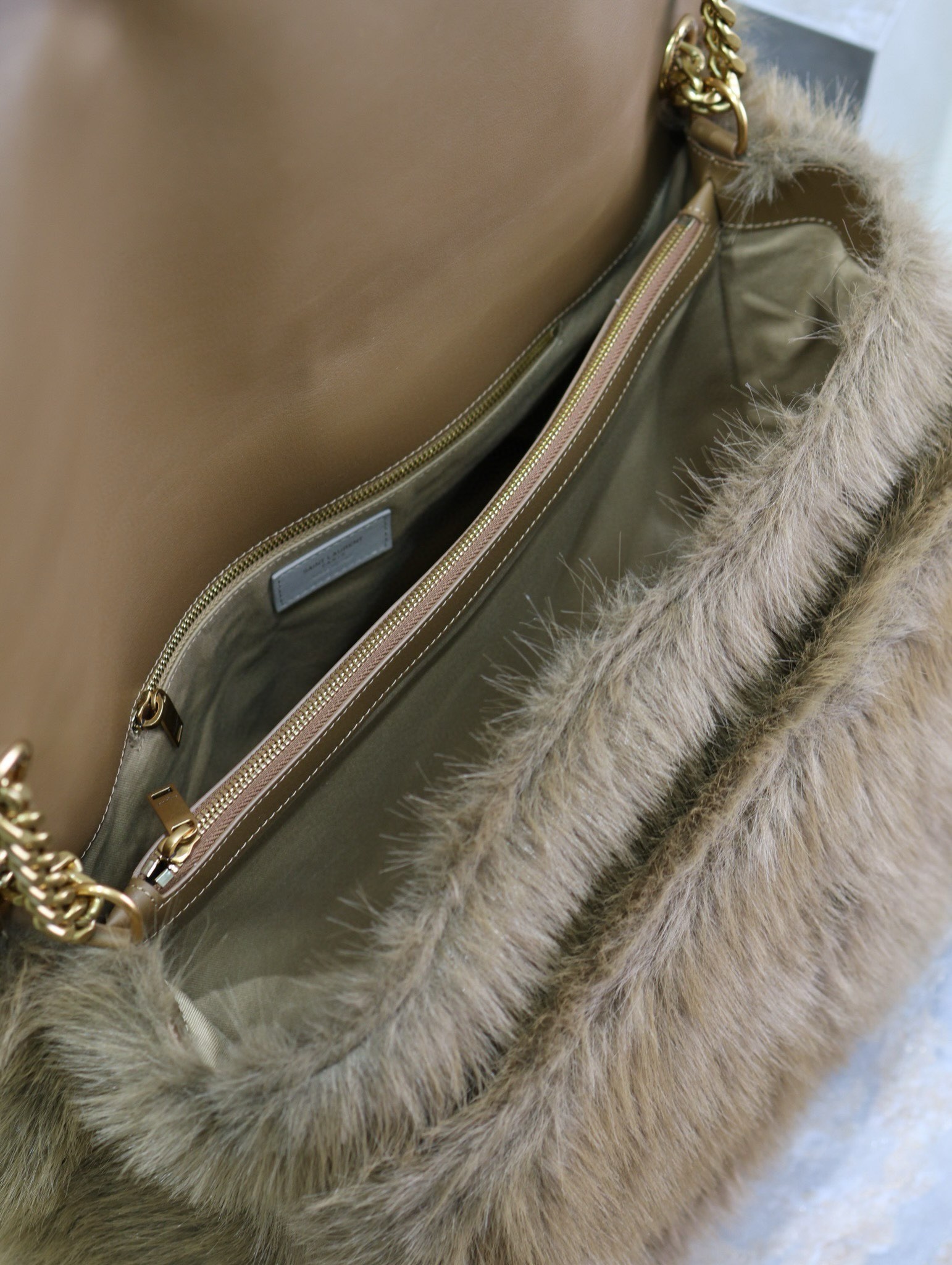 Saint Laurent Niki Oversized Shoulder Bag in Brown Shearling