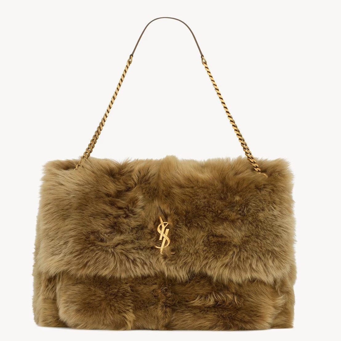 Saint Laurent Niki Oversized Shoulder Bag in Brown Shearling