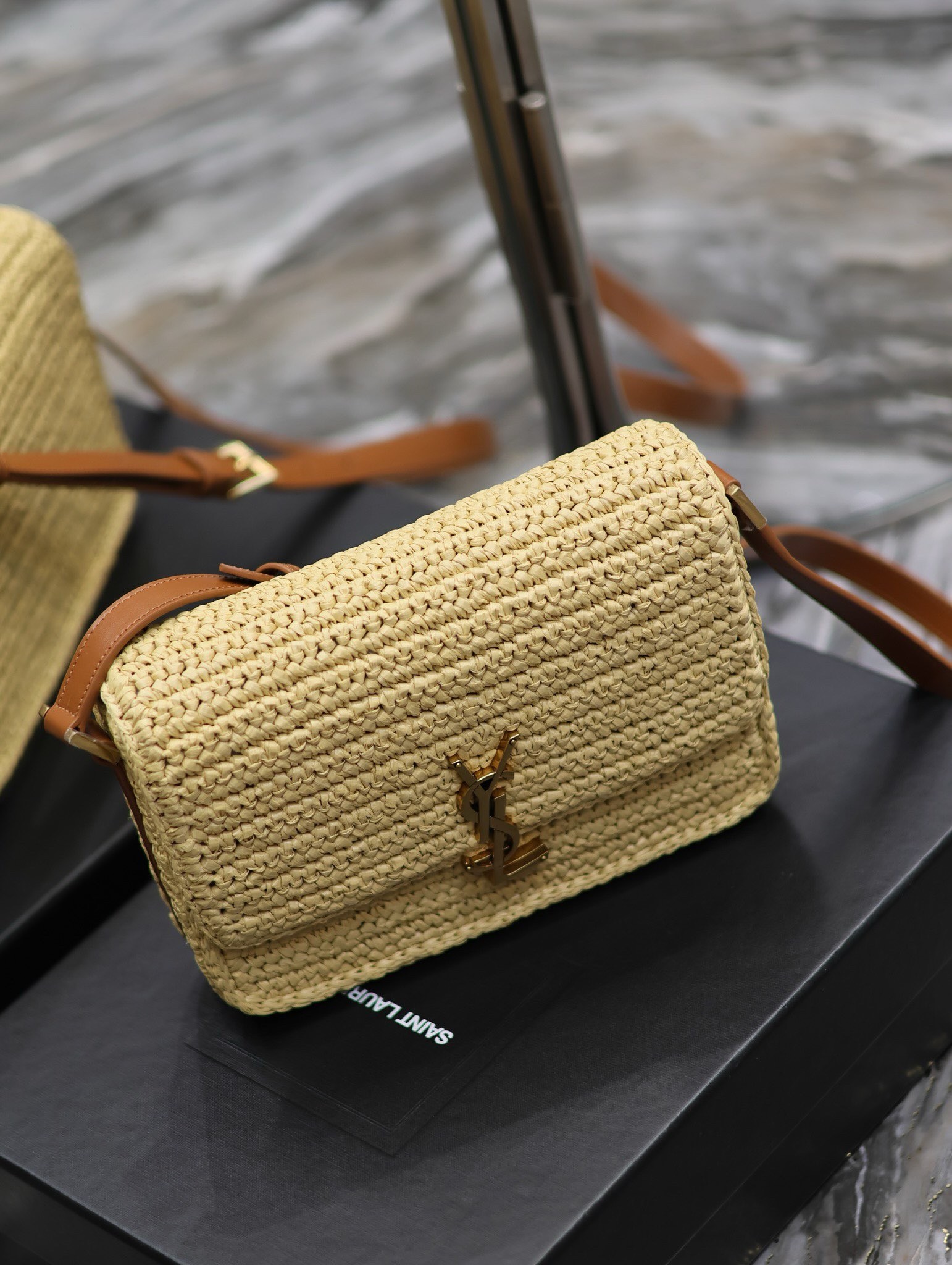 Saint Laurent Medium Solferino Bag in Naturel Raffia