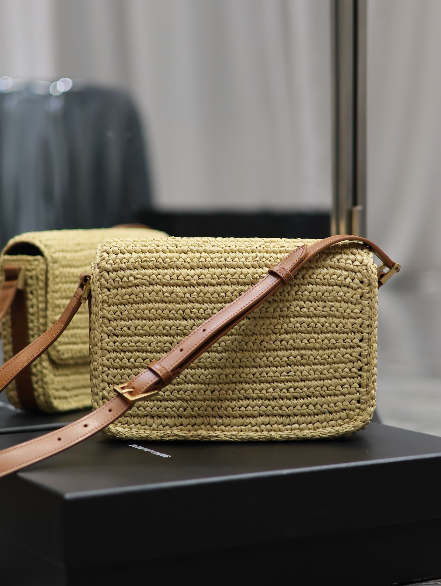 Saint Laurent Medium Solferino Bag in Naturel Raffia