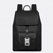 Dior Saddle Backpack with Flap in Black Grained Calfskin