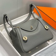 Hermes Lindy 26cm Bag In Gris Meyer Clemence Leather GHW