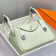 Hermes Lindy 26cm Bag In Vert Fizz Clemence Leather GHW
