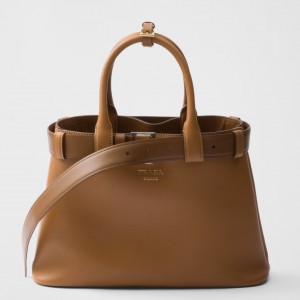Prada Buckle Medium Bag with Belt in Brown Leather