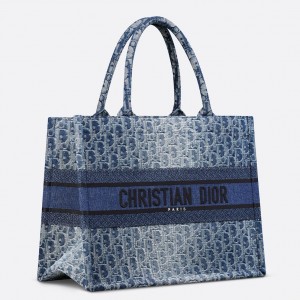 Dior Medium Book Tote Bag in Blue Denim Oblique Jacquard 