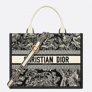 Dior Medium Book Tote Bag with Strap in Toile de Jouy Reverse Embroidery