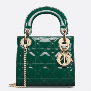 Dior Lady Dior Mini Chain Bag with Chain in Green Patent Calfskin