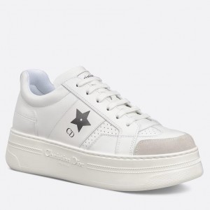 Dior Star Platform Sneakers in White Calfskin with Black Star 