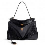 Balenciaga Rodeo Large Bag in Black Crocodile Embossed Calfskin