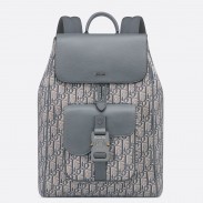 Dior Saddle Backpack with Flap in Grey Oblique Jacquard