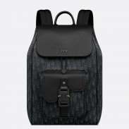 Dior Saddle Backpack with Flap in Black Oblique Jacquard