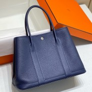 Hermes Garden Party 36 Bag In Blue Saphir Clemence Leather