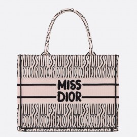 Dior Medium Book Tote Bag in Pink Miss Dior Allover Embroidery