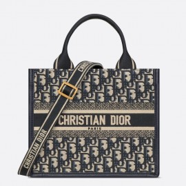 Dior Small Book Tote Bag with Strap in Blue Dior Oblique Canvas