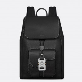 Dior Saddle Backpack with Flap in Black Grained Calfskin