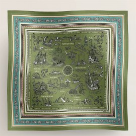 Hermes Green Tatouages Marins Bandana Shawl 140 