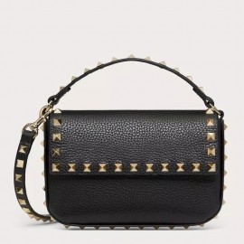 Valentino Rockstud Pouch Bag in Black Grained Leather