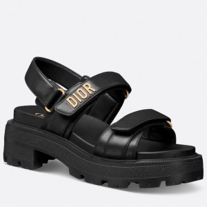 Dior Dioract Platform Sandals in Black Lambskin